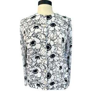 Lands End Fine Gauge Black White Cardigan Sweater M Modern Edge Cottagecore